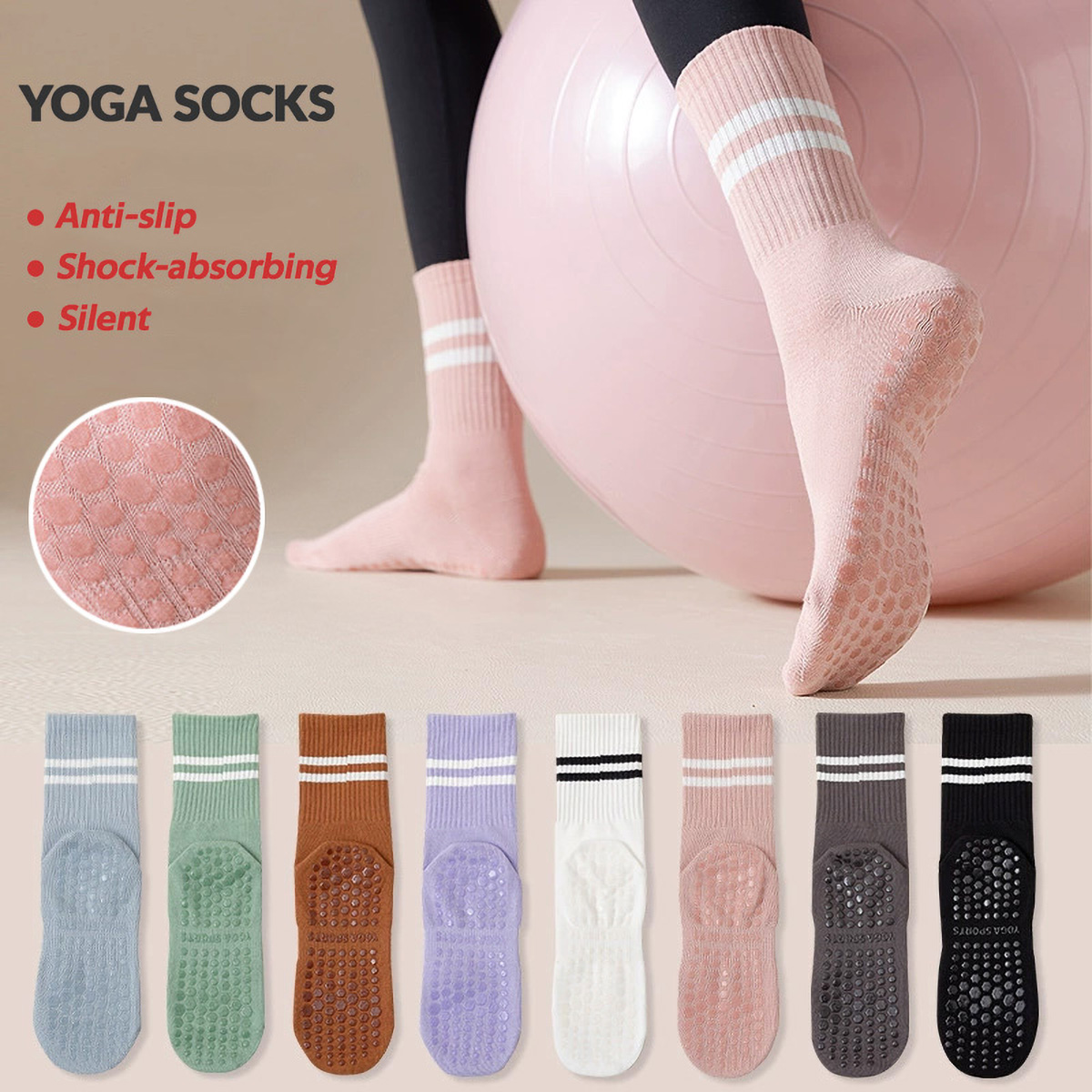 Pilates Yoga And Barre - 3 pares de calcetines largos de